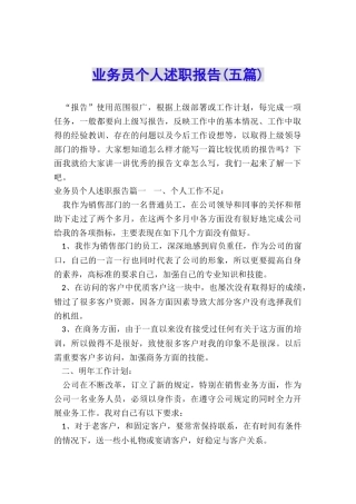 业务员个人述职报告