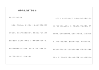 业务员十月份工作总结
