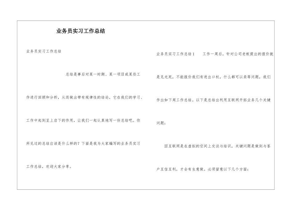 业务员实习工作总结_第1页