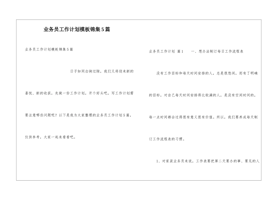 业务员工作计划模板锦集5篇_第1页