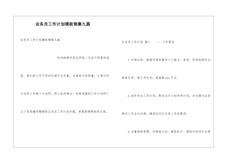 业务员工作计划模板锦集九篇_第1页
