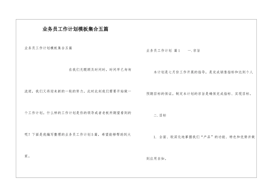 业务员工作计划模板集合五篇_第1页