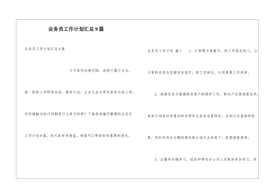 业务员工作计划汇总9篇_第1页