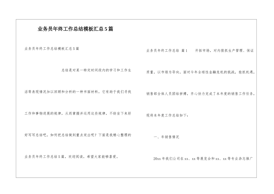 业务员年终工作总结模板汇总5篇_第1页