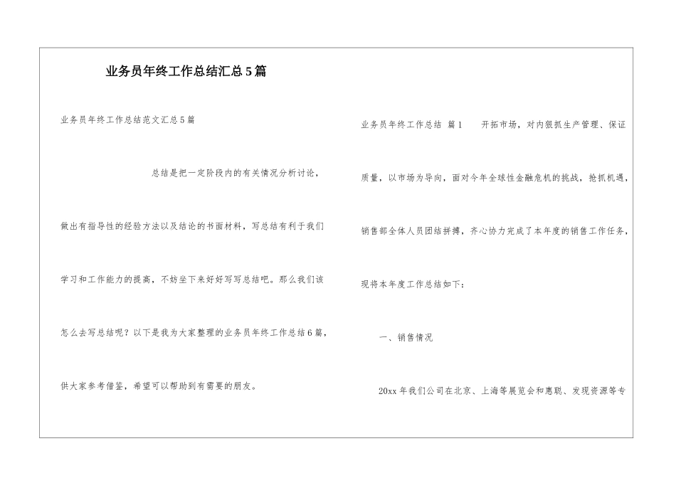 业务员年终工作总结汇总5篇_第1页