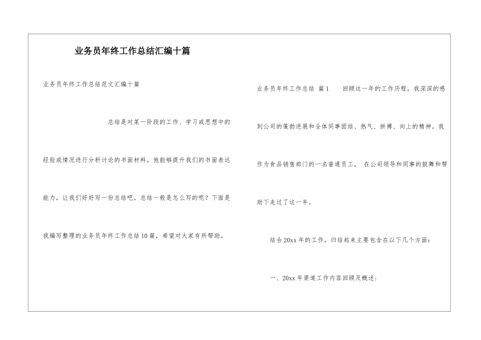 业务员年终工作总结汇编十篇_第1页