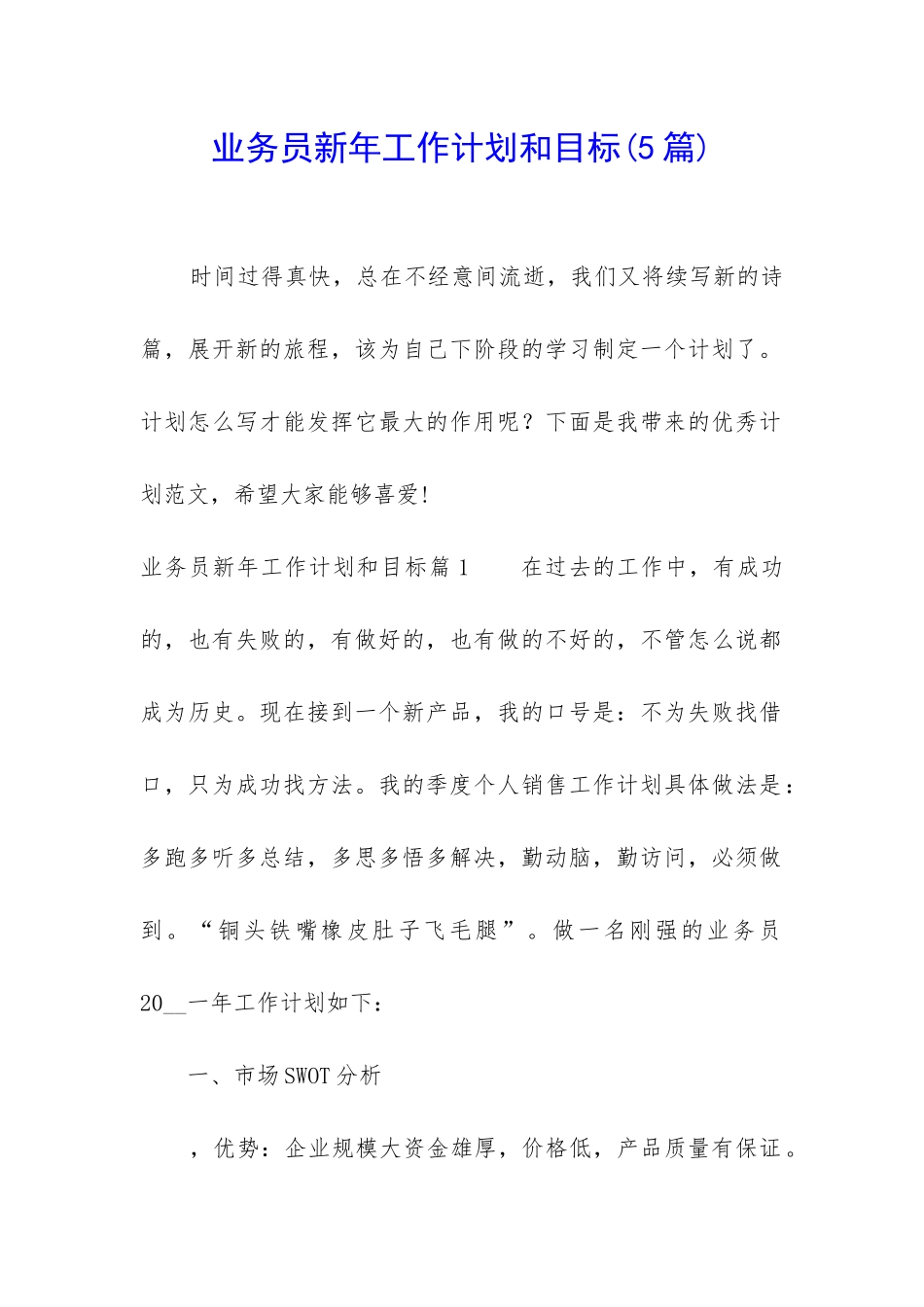 业务员新年工作计划和目标_第1页
