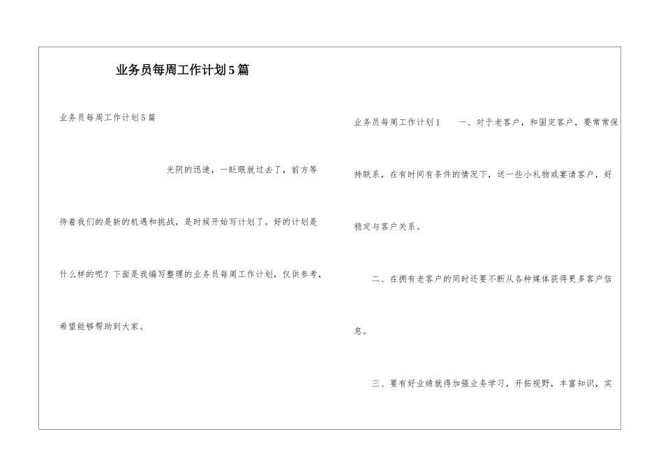业务员每周工作计划5篇_第1页