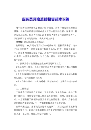 业务员月底总结报告范本6篇