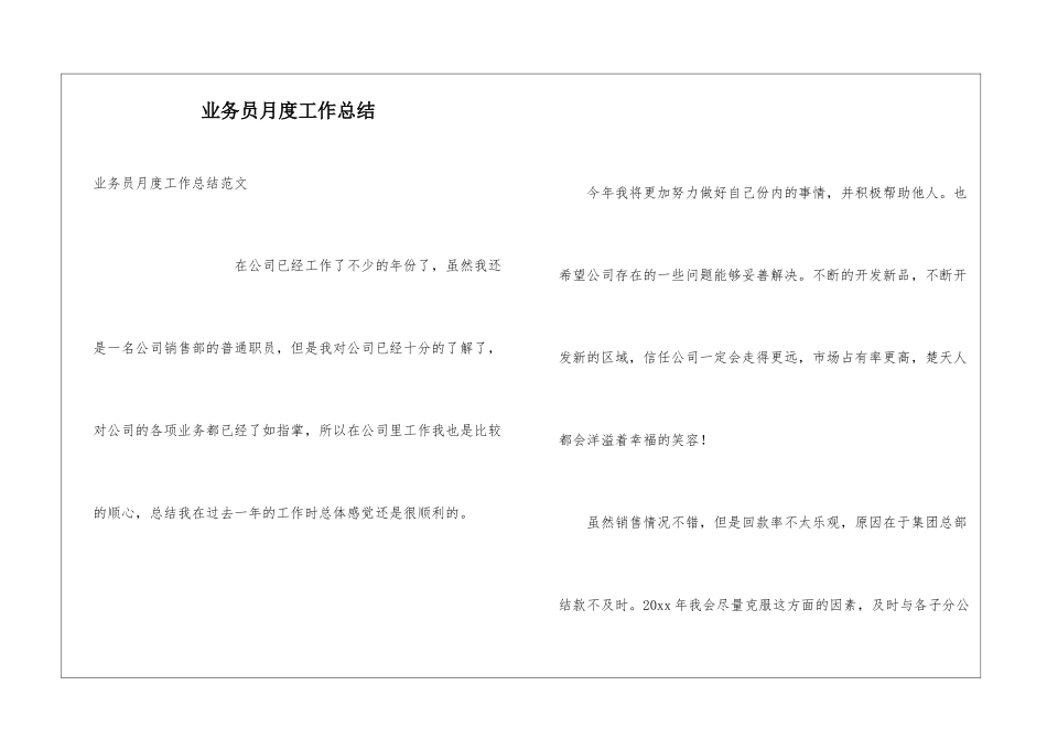 业务员月度工作总结_第1页