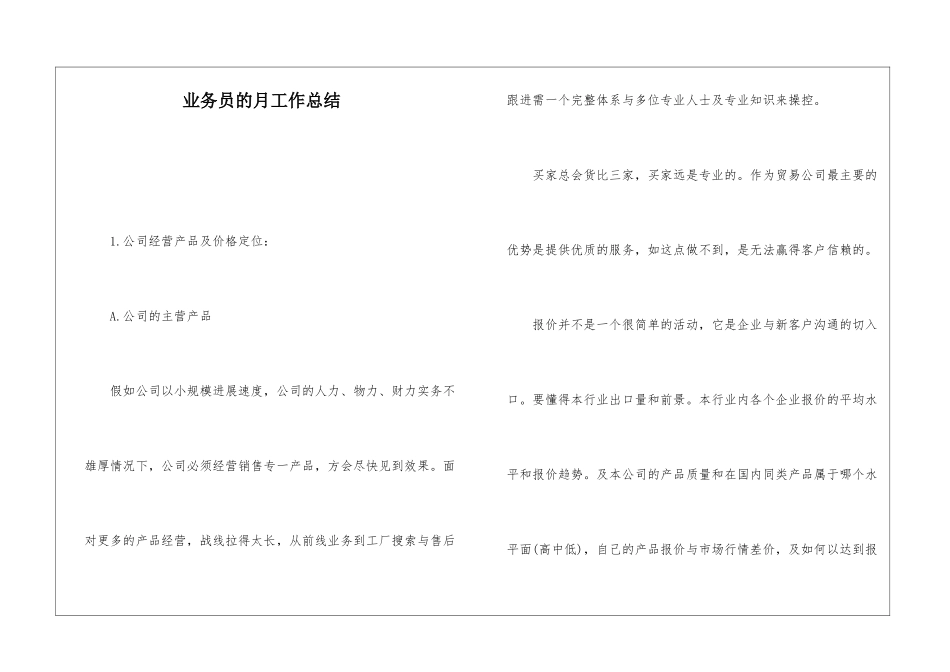 业务员的月工作总结_第1页