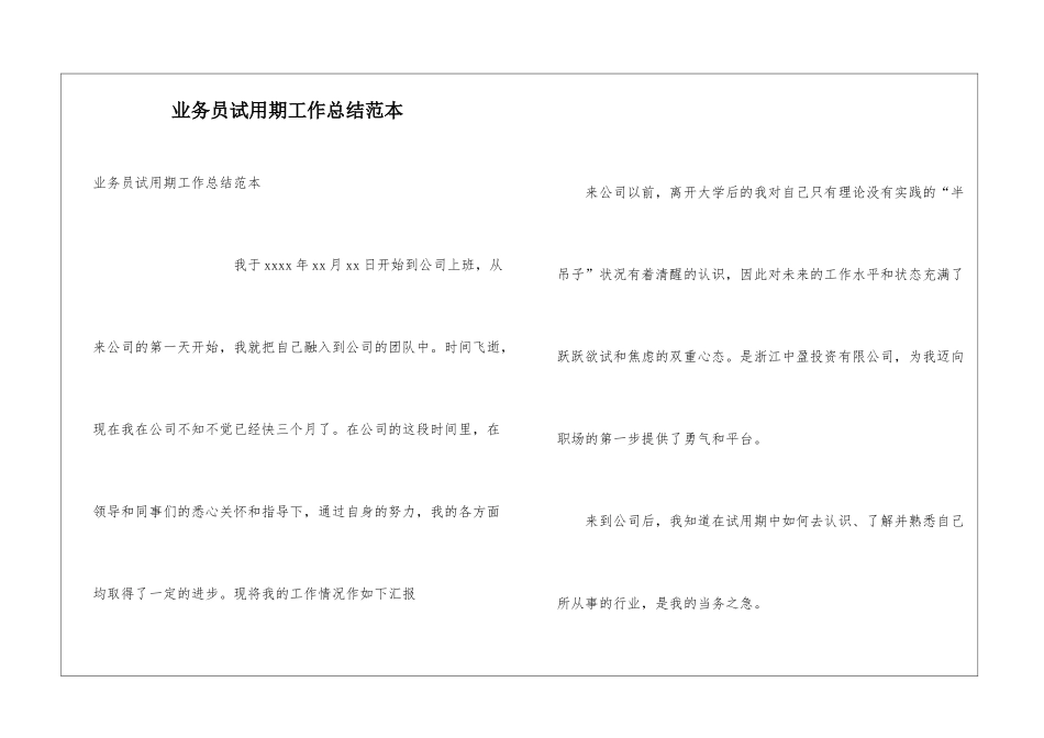 业务员试用期工作总结范本_第1页