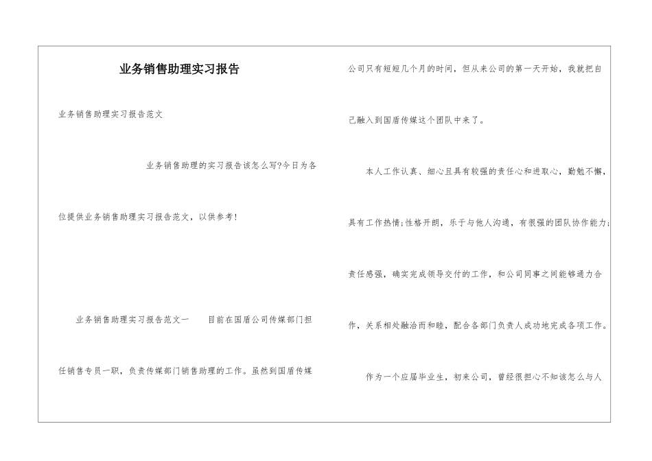 业务销售助理实习报告_第1页