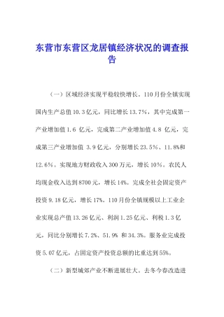 东营市东营区龙居镇经济状况的调查报告