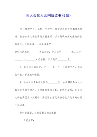 两人合伙人合同协议书(5篇)
