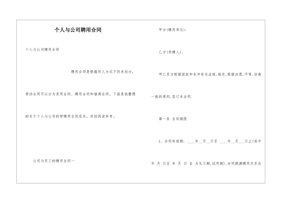 个人与公司聘用合同_第1页