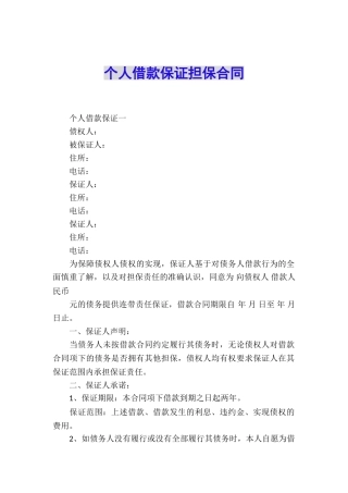 个人借款保证担保合同