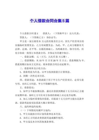 个人借款合同合集5篇