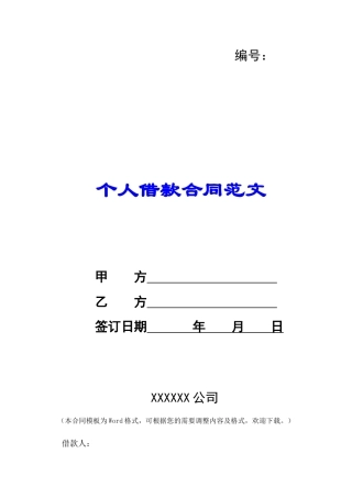 个人借款合同范文-