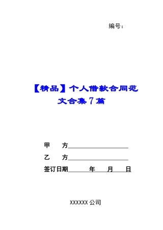 个人借款合同范文合集7篇