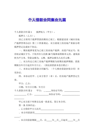 个人借款合同集合九篇