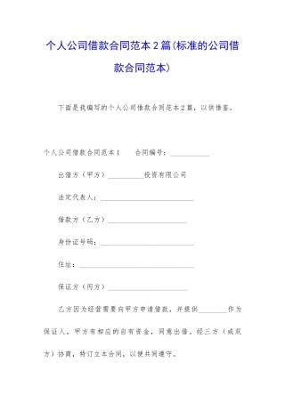 个人公司借款合同范本2篇