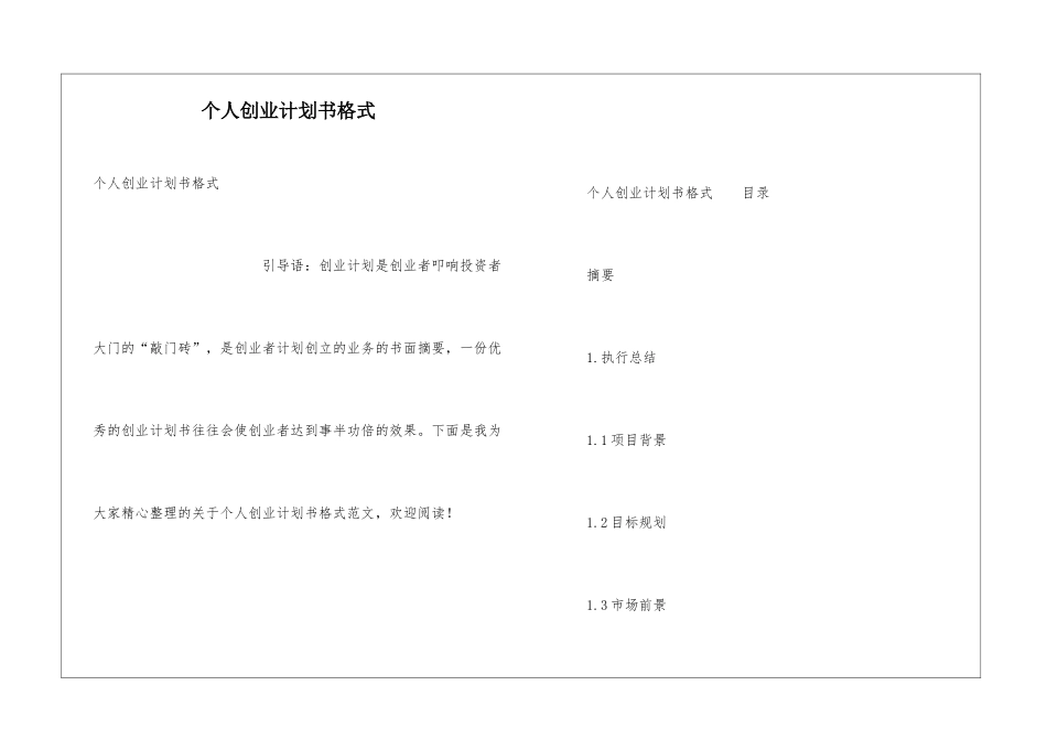 个人创业计划书格式_第1页