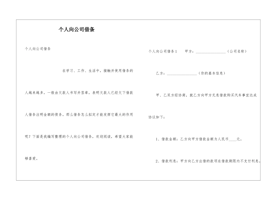 个人向公司借条_第1页
