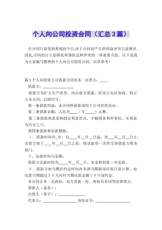 个人向公司投资合同