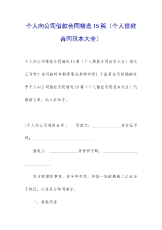 个人向公司借款合同精选15篇