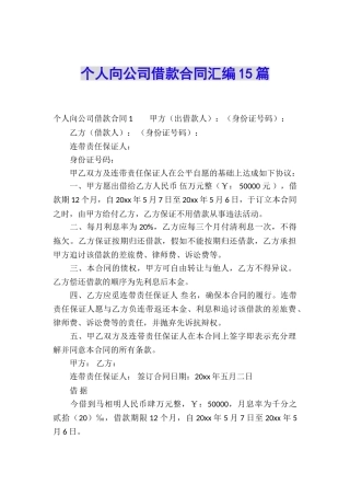 个人向公司借款合同汇编15篇