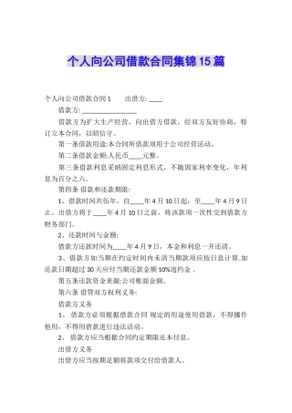 个人向公司借款合同集锦15篇