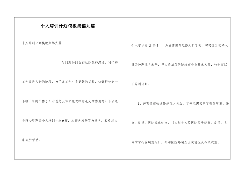 个人培训计划模板集锦九篇_第1页
