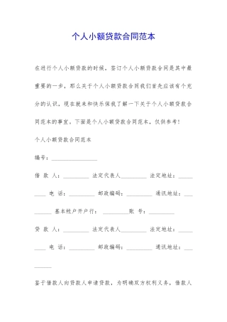 个人小额贷款合同范本-
