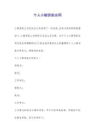 个人小额贷款合同-