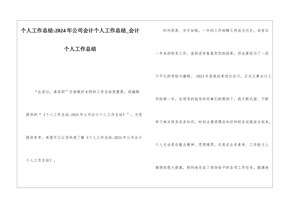 个人工作总结-2024年公司会计个人工作总结会计个人工作总结_第1页