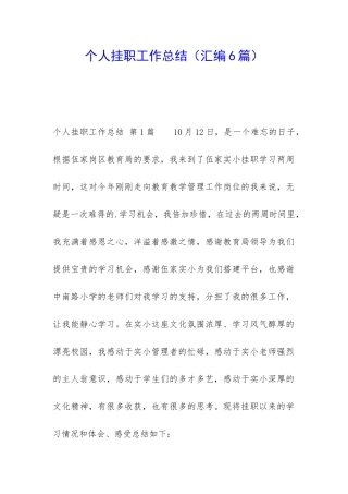 个人挂职工作总结