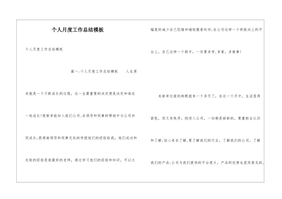 个人月度工作总结模板_第1页