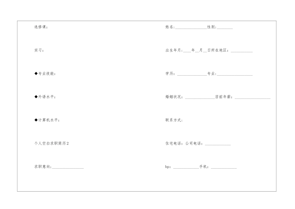个人空白求职简历5篇_第2页