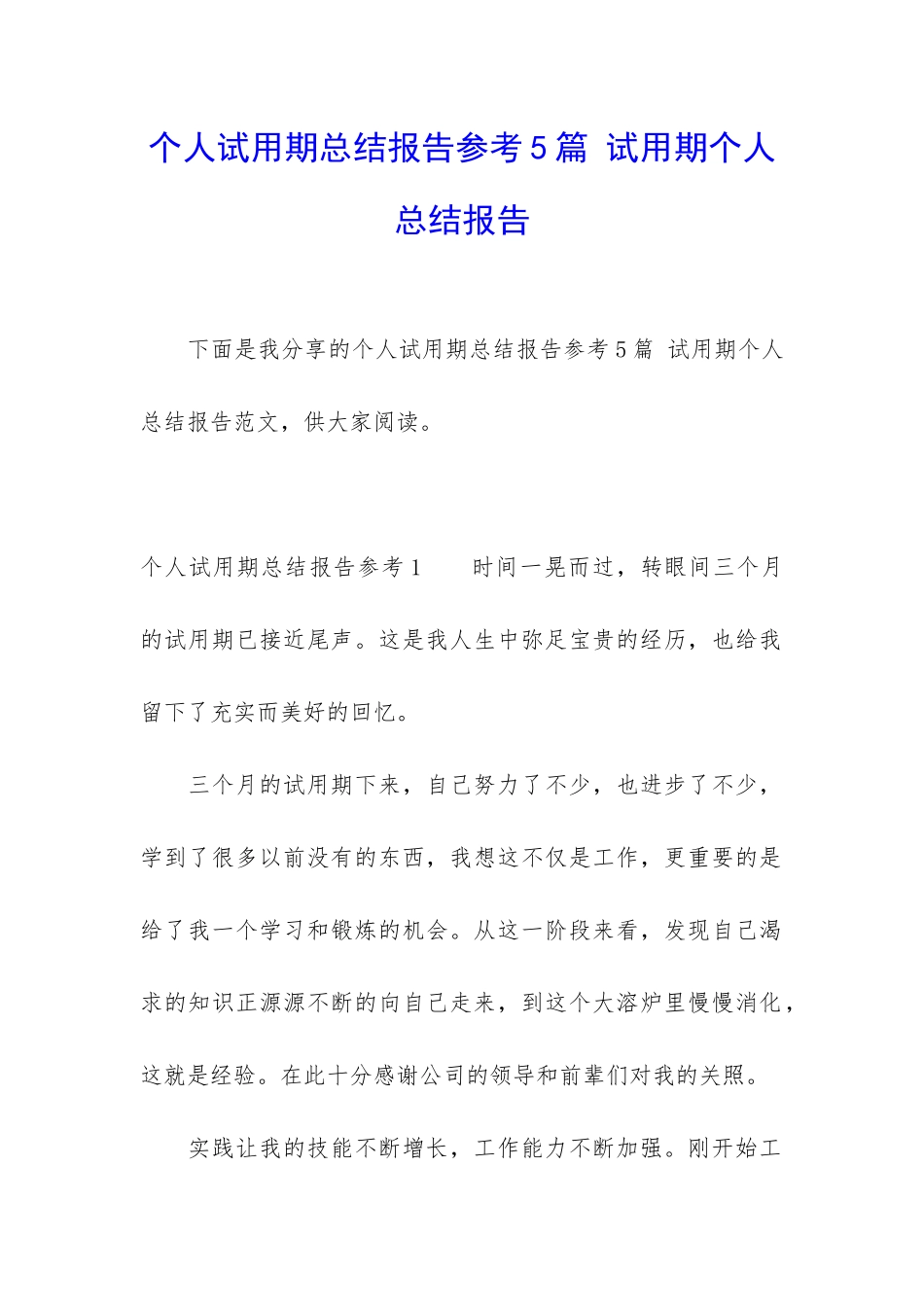 个人试用期总结报告参考5篇-试用期个人总结报告_第1页