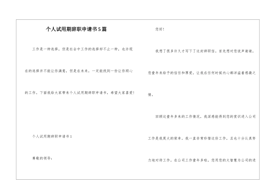 个人试用期辞职申请书5篇_第1页