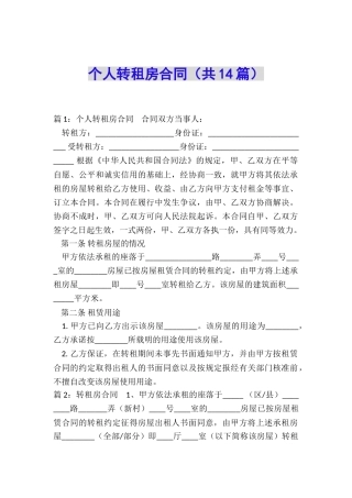 个人转租房合同