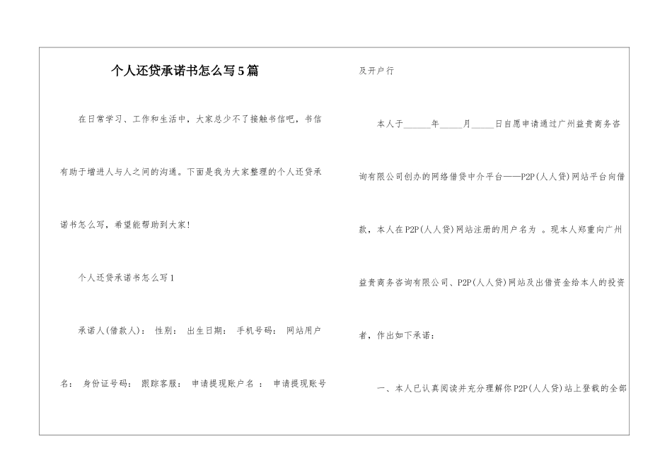 个人还贷承诺书怎么写5篇_第1页
