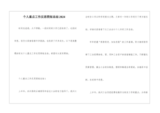 个人重点工作反思简短总结2024
