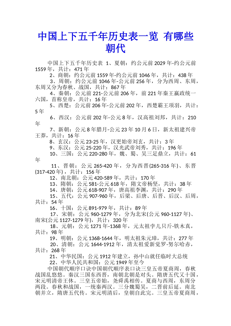 中国上下五千年历史表一览-有哪些朝代_第1页