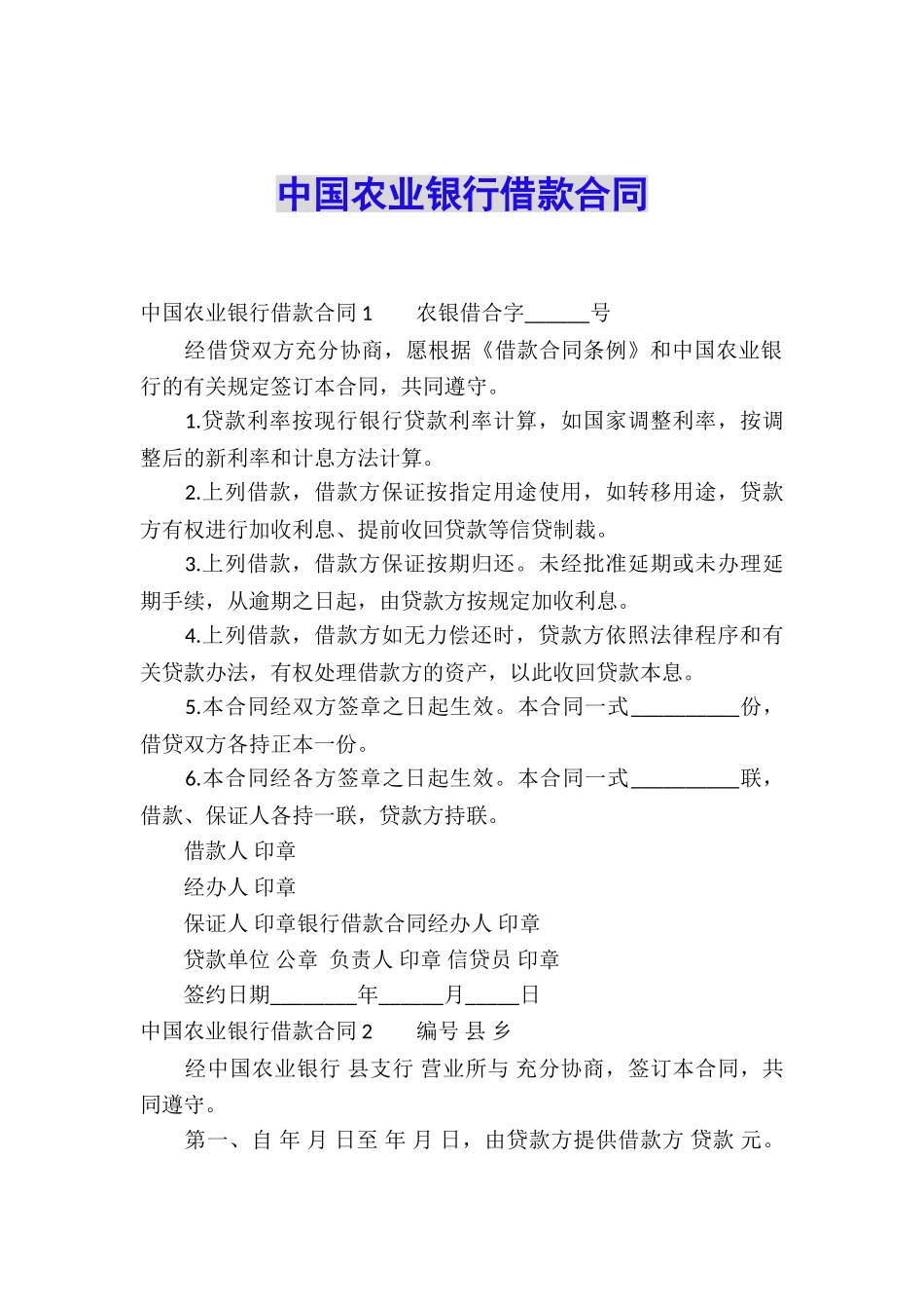 中国农业银行借款合同_第1页