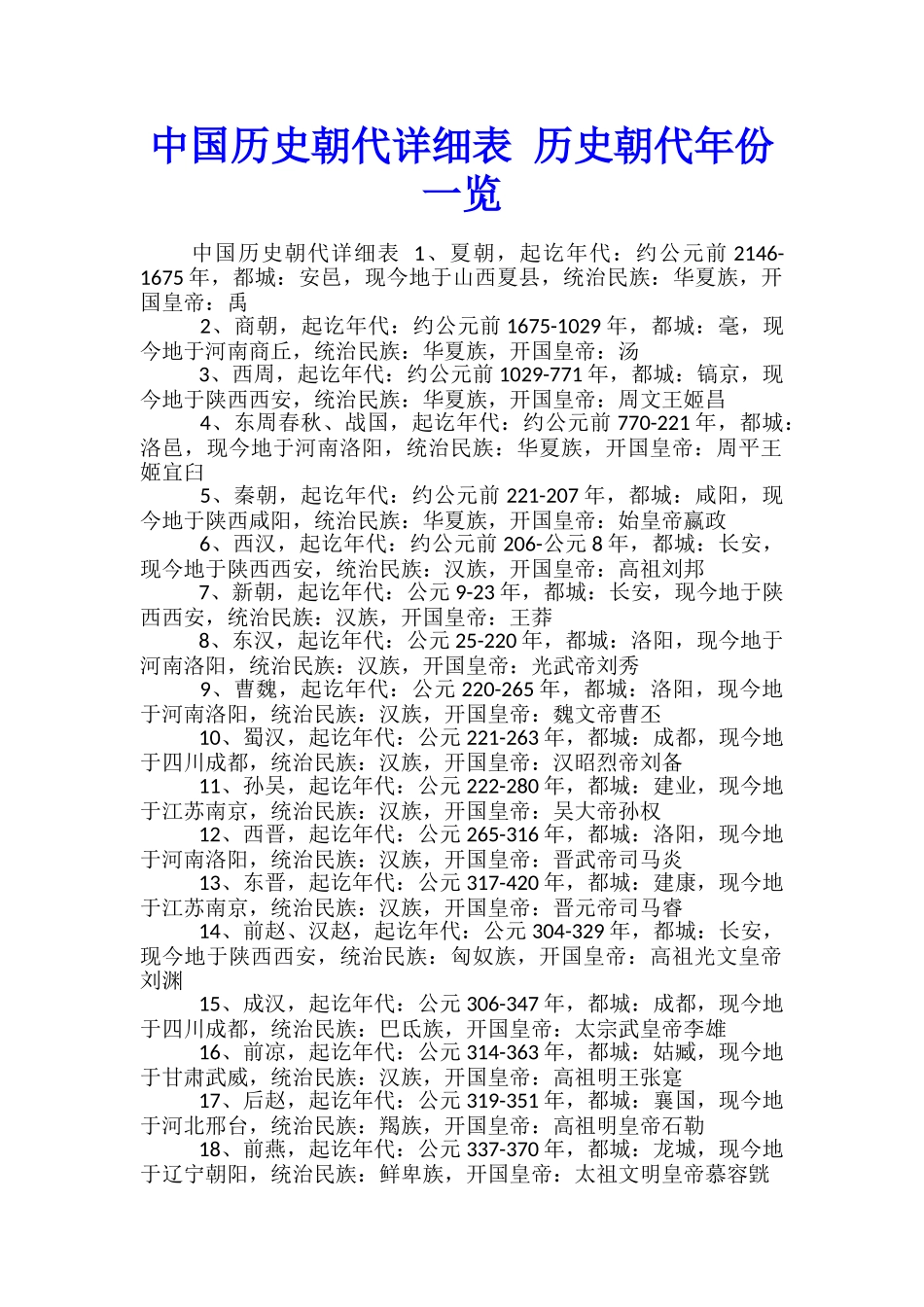 中国历史朝代详细表-历史朝代年份一览_第1页