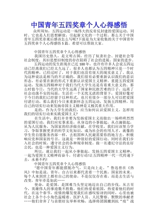 中国青年五四奖章个人心得感悟