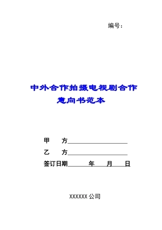 中外合作拍摄电视剧合作意向书范本-