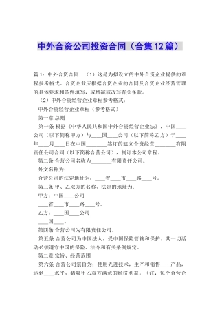 中外合资公司投资合同